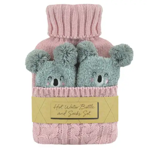 Pink Hot Water Bottle & Koala Bear Socks Set