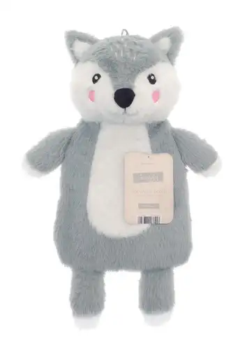 3D Novelty Grey Fox Faux Fur Hot Water Bottle