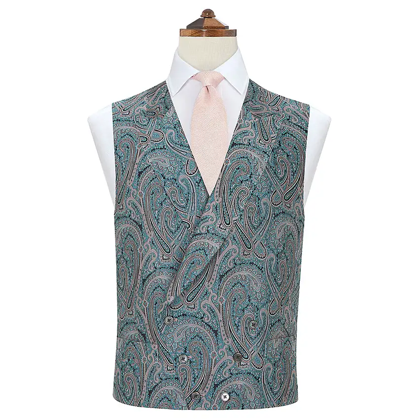Hamish Teal Paisley Silk Waistcoat