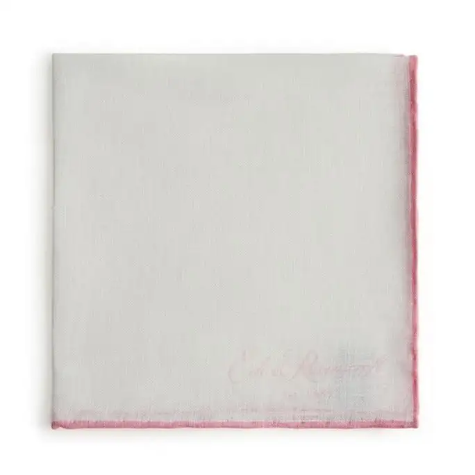 White And Pink Contrast Rolled Hem Linen Pocket Square