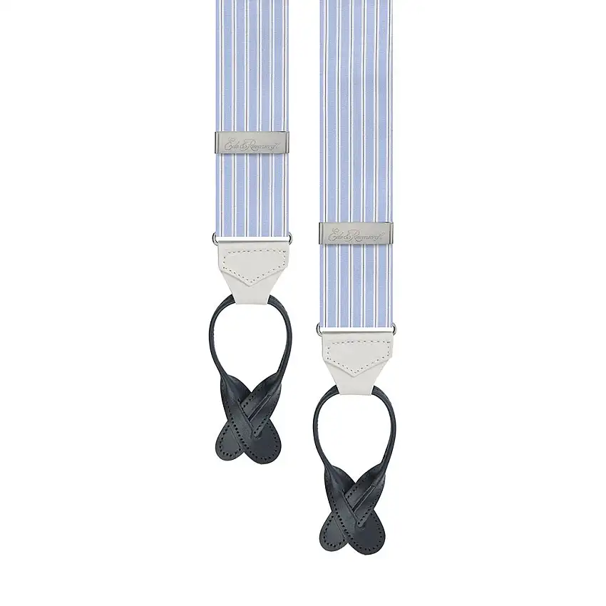Blue And White Engineered Stripe Cotton Braces