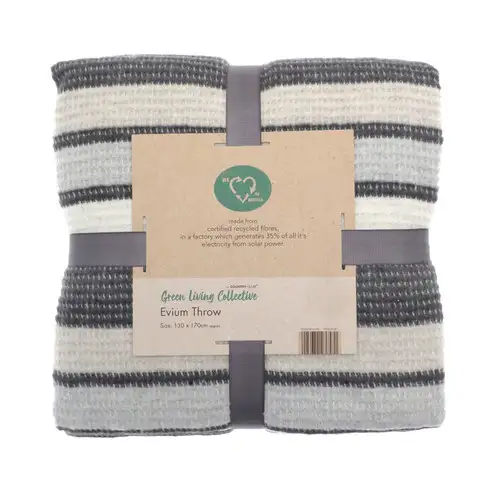 Evium Grey Striped Recycled Fibres Throw 130x170cm