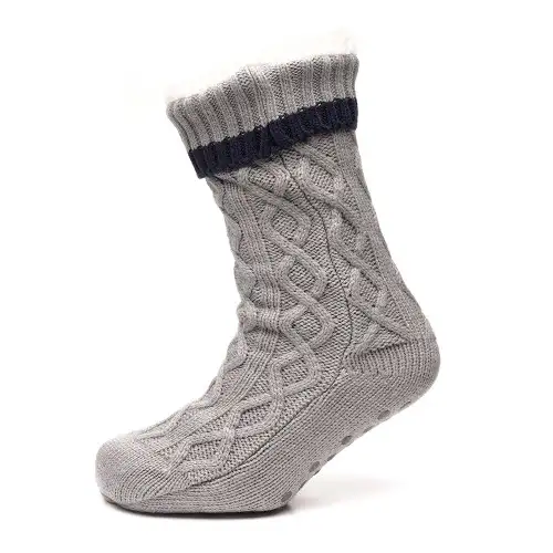 Grey Twist Yarn Chunky Cable Knit Slipper Socks