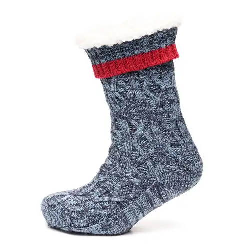 Blue Twist Yarn Chunky Cable Knit Slipper Socks