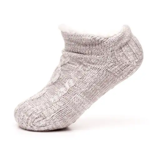 Grey Melange Cable Knit Slipper Sock Footsies