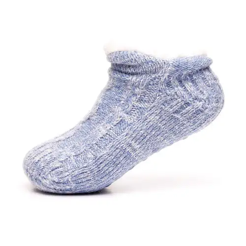 Blue Melange Cable Knit Slipper Sock Footsies