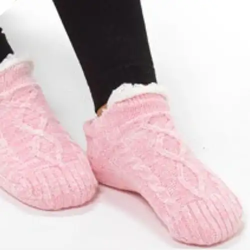 Pink Melange Cable Knit Slipper Sock Footsies
