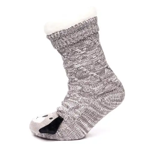 3D Dog Brown Marl Cable Knit Slipper Socks