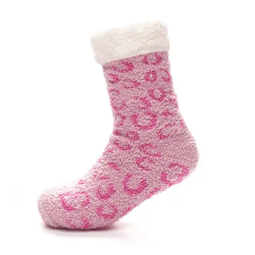 Pink Leopard Chenille Knit Slipper Socks