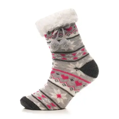 Grey Fairisle Sherpa Lined Slipper Socks