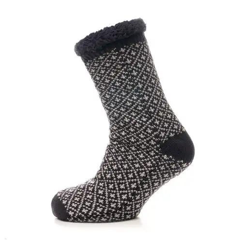 Navy Diamond Knit Sherpa Lined Slipper Socks