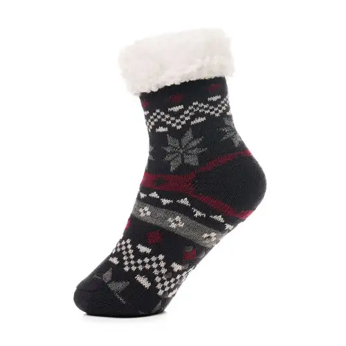 Kids Black Fairisle Sherpa Lined Slipper Socks