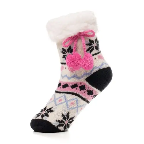 Kids Cream Fairisle Sherpa Lined Slipper Socks