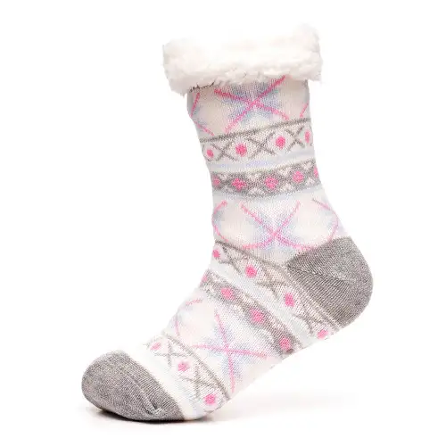 White Fair Isle Sherpa Lined Slipper Socks
