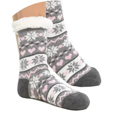 Grey Fair Isle Sherpa Lined Slipper Socks