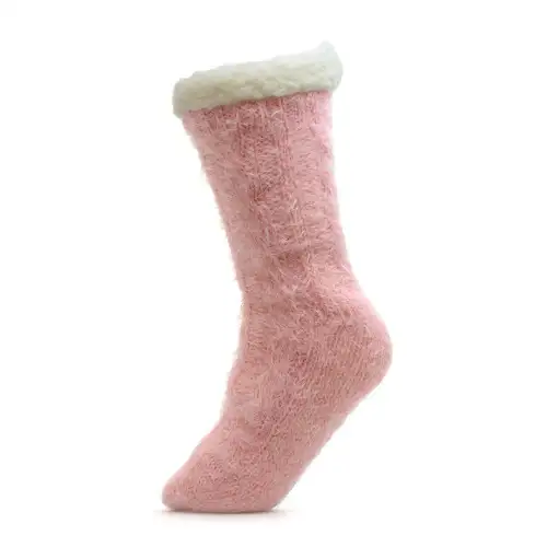 Pink Melange Feather Yarn Slipper Socks