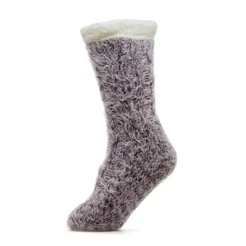 Purple Melange Feather Yarn Slipper Socks