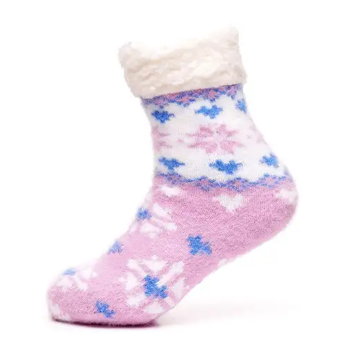 Pale Pink Fluffy Fairisle Slipper Socks