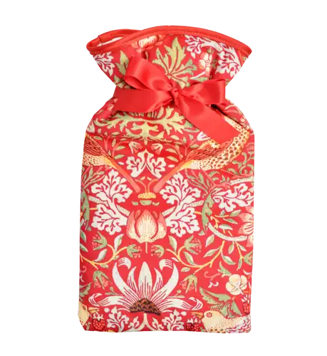 Red Strawberry Thief Velvet 2L Hot Water Bottle