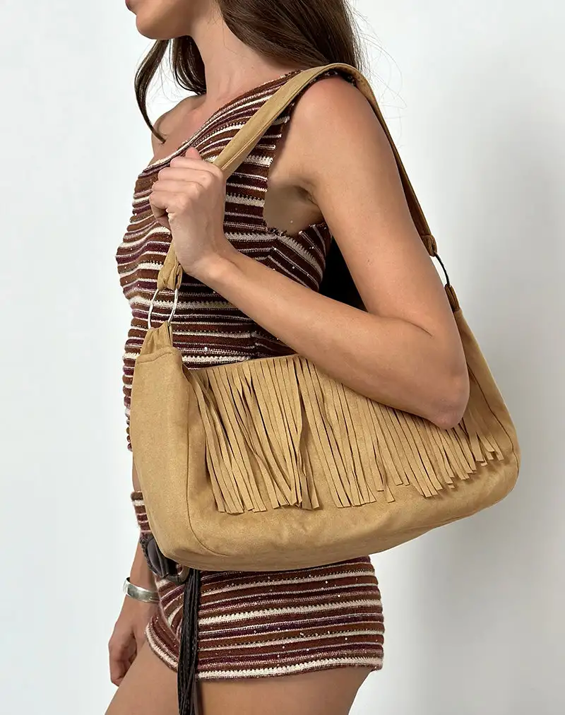 Teria Tassel Bag in Suede Tan