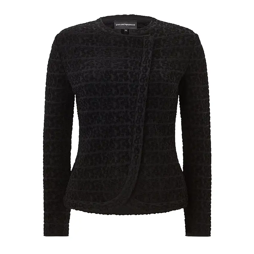 Tailored Short Tonal Knitted Leopard Print Jacket