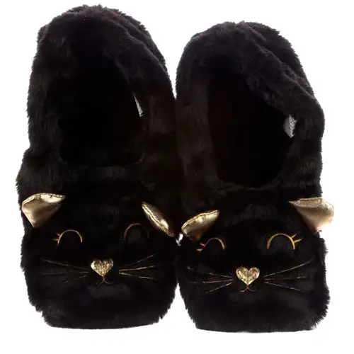 Black Cat Faux Fur Heat Pack Slippers