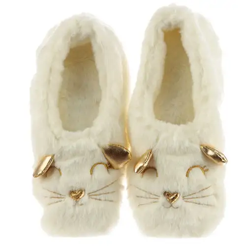 Cream Cat Faux Fur Heat Pack Slippers