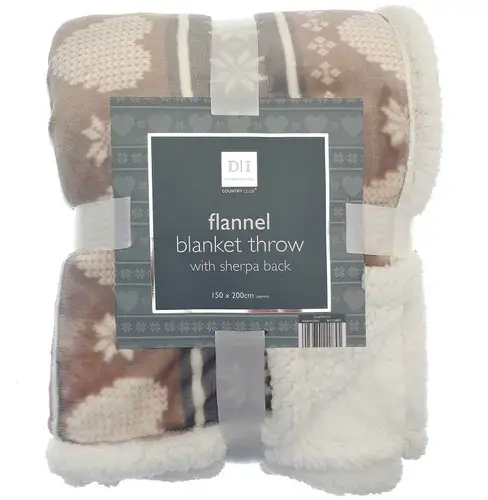 Beige Nordic Hearts Sherpa Back Plush Throw 150x200cm