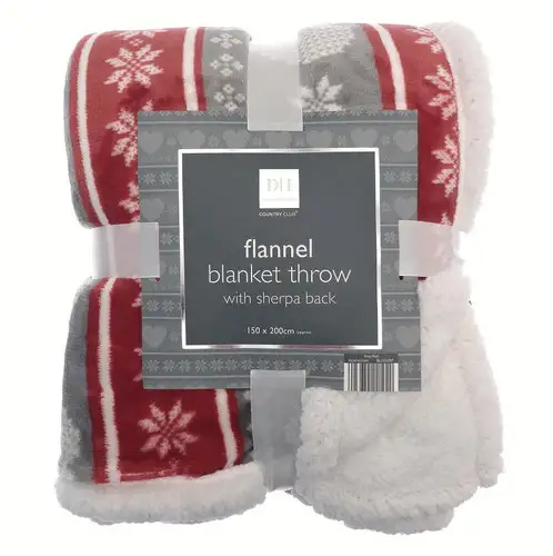 Red Nordic Snowflakes Sherpa Back Plush Throw 150x200cm