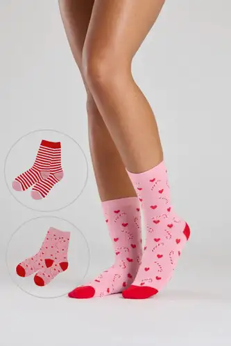 Candy Cane Twin Pack Socks in Matching Gift Bag