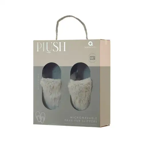 Grey Faux Fur Microwavable Mule Slippers