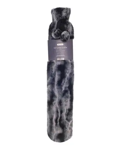2Tone Charcoal Luxury Faux Fur Long Hot Water Bottle