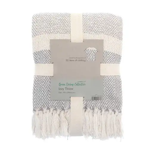 Izzy Grey Herringbone Recycled Throw 170x200cm