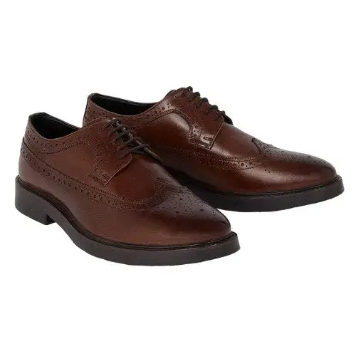Burton Mens Leather Brogue Detailing Derby Shoes