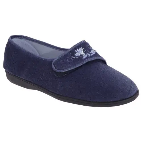 Sleepers Womens/Ladies Jolene Touch Fastening Embroidered Slippers
