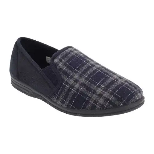 Zedzzz Mens Harley Check Felt Gusset Slippers
