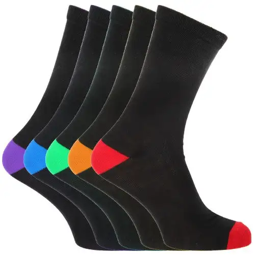 FLOSO Mens Black Cotton Rich Heel And Toe Socks (Pack Of 5)