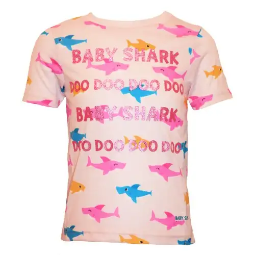 Baby Shark Girls Glitter All-Over Print T-Shirt
