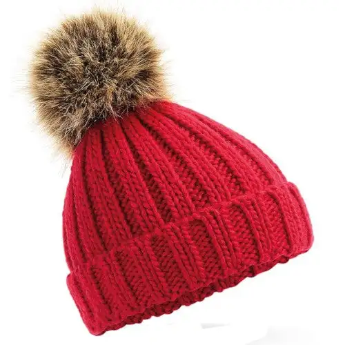 Beechfield Junior Fur Pom Pom Chunky Beanie