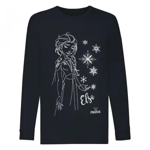 Frozen II Girls Disney Elsa Snowflake Long-Sleeved T-Shirt
