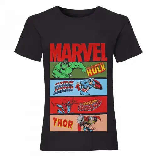 Avengers Assemble Girls Comic Strips T-Shirt