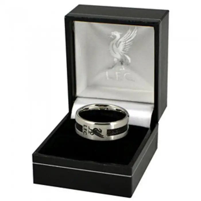Liverpool FC Official Black Inlay Football Crest Ring