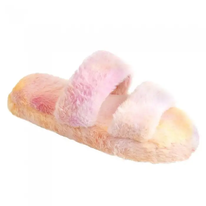 Slumberzzz Womens/Ladies Double Strap Fluffy Slipper