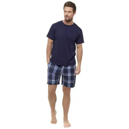 Foxbury Mens T-Shirt And Checked Shorts Pyjama Set