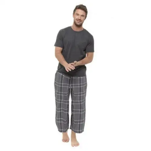 Foxbury Mens Short Sleeve T-Shirt And Checked Bottoms Pyjama Set