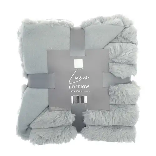 Silver Grey Luxury Ribbed Faux Fur Throw 120x150cm