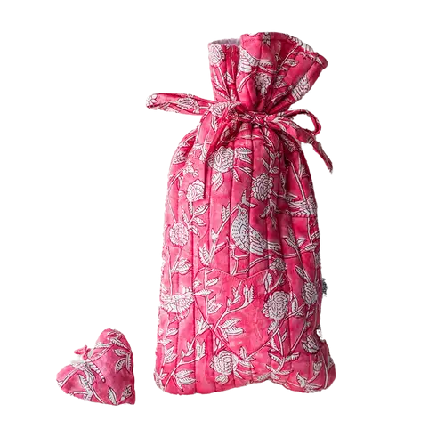 Coral Quilted Hot Water Bottle with Lavender Heart