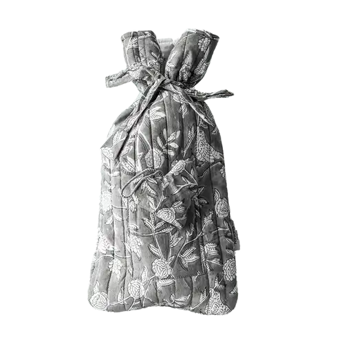 Grey Quilted Hot Water Bottle with Lavender Heart