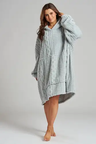 Grey Cable Cut Borg Fleece Snuggle Hoody