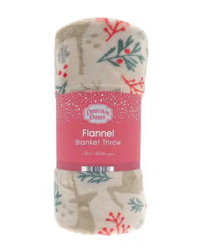 Festive Reindeer Flannel Fleece Throw 120x150cm